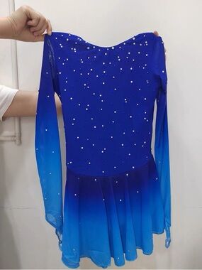 Used Royal Blue Ombre Figure Skating Dress with Crystal Accents for 5-7T 110cm